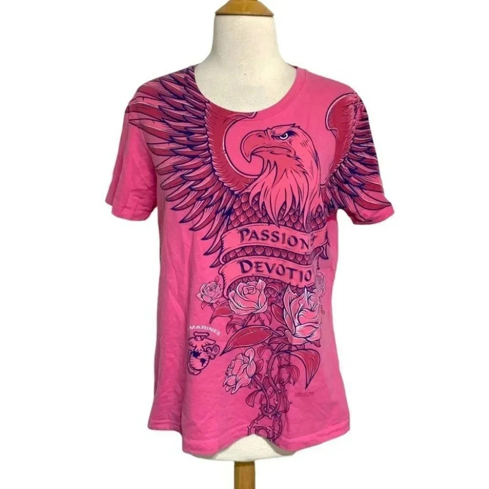 7.62 Design T-Shirt 1XL Pink US Marines Eagle Passion Devotion Graphic Tee‎